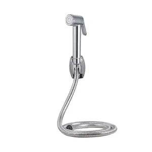 Santé Chrome Health Faucet with Heavy Duty 1m SS 304 Flexible Hose Pipe and Wall Hook, Chrome, Jet Spray for Toilet- (S-01HLTS0FLCH1.5M)
