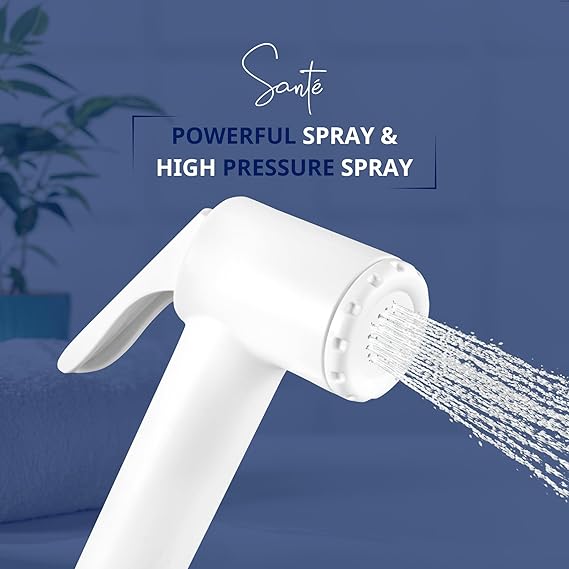 Santé ABS Health Faucet with 1m PVC Flexible Hose Pipe and Wall Flange, White, Jet Spray for Toilet- (S-01HLTS0FLAW1M)