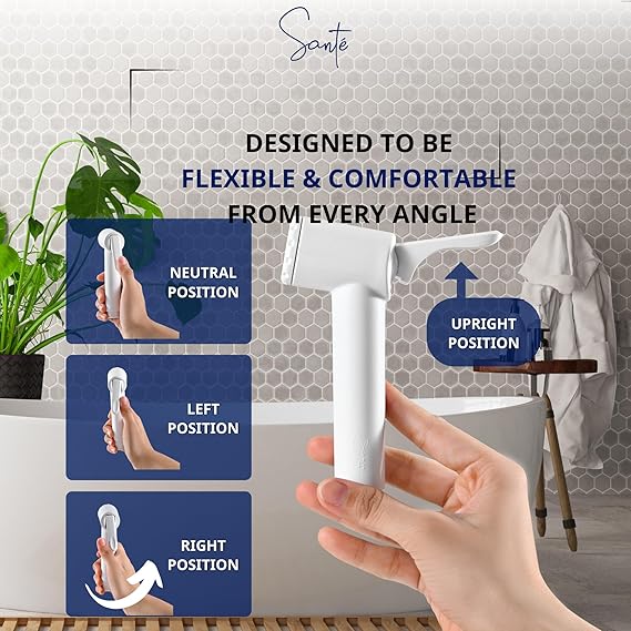 Santé ABS Health Faucet with 1.5m PVC Flexible Hose Pipe and Wall Flange, White, Jet Spray for Toilet- (S-01HLTS0FLAW1.5M)