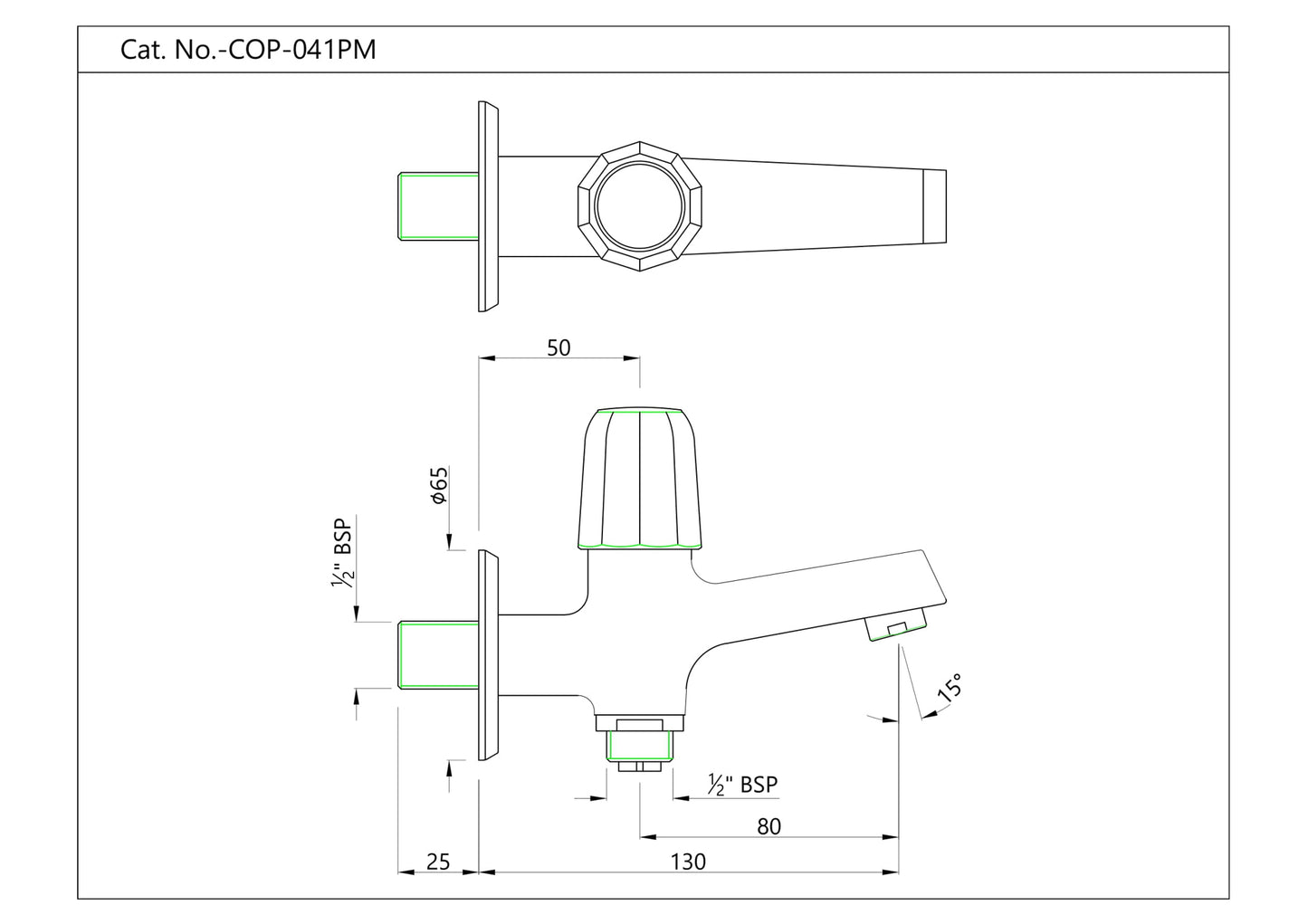 JAQUAR Continental Prime Series Wall Mounted WC Area Two Way BIB Cock (Chrome) | Top Lever, Bottom Second Outlet, Brass Body, with Wall Flange | Bib Cocke/Cocktap, 1/2 inch | COP-CHR-041PM | Refurbished