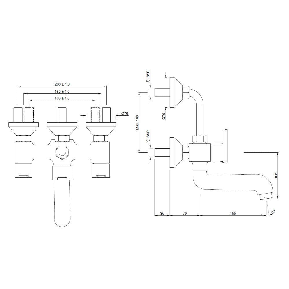 JAQUAR FUSION Series Normal Flow Exposed Part Kit 2 WAY MIXER (Chrome), FUS-29273UPR | Connections - Only to Spout & Overhead Shower | Wall Mounted, Knob Selector No Button | Refurbished