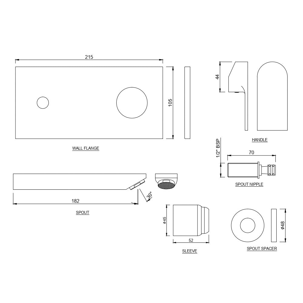 JAQUAR Lyric Series Exposed Part Kit of Single Lever Basin Mixer Wall Mounted Consisting of Operating Lever, Cartridge Sleeve, Wall Flange, Nipple & Spout (Compatible with ALD-233N & ALD-235N) | Refurbished