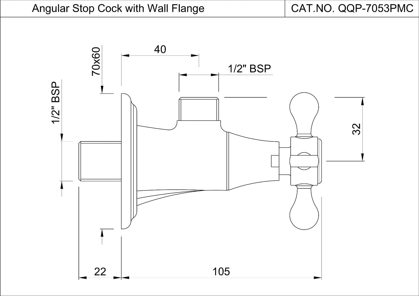 Jaquar Angular Stop Cock Cold Only - Chrome | Refurbished