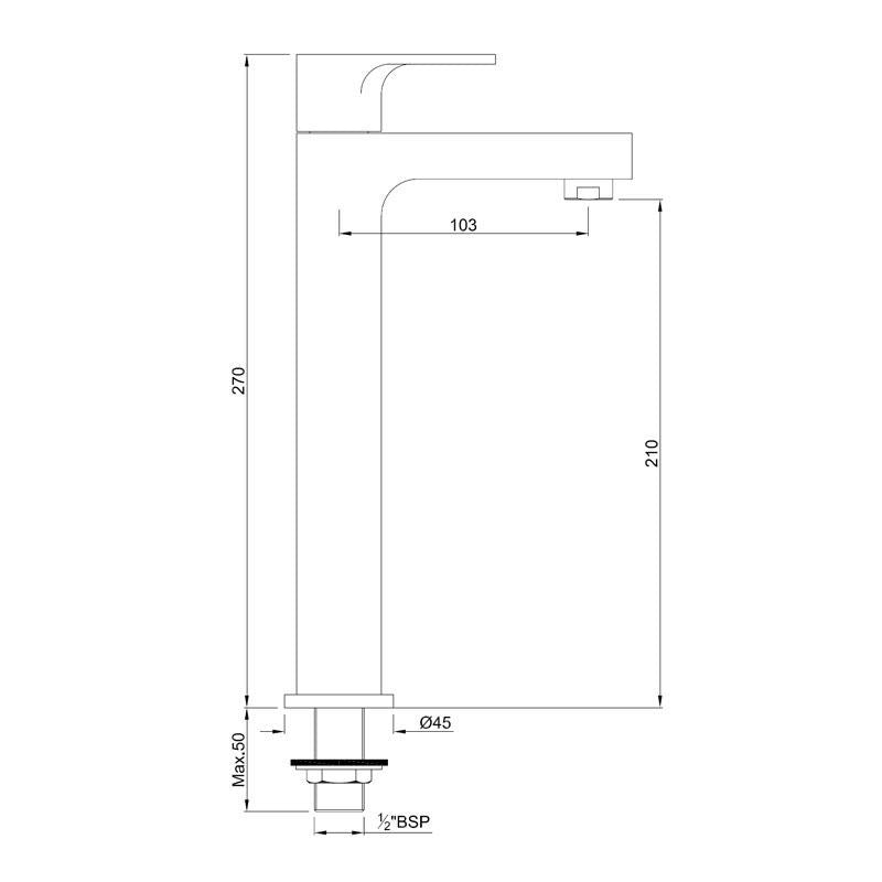 JAQUAR Vignette Prime Series Table Mounted Tall Boy Cold Basin Cock TAP (Chrome) | TOP Lever, Brass Body Water Tap/Faucet/Cock for Bathroom | VGP-CHR-81021N | Refurbished