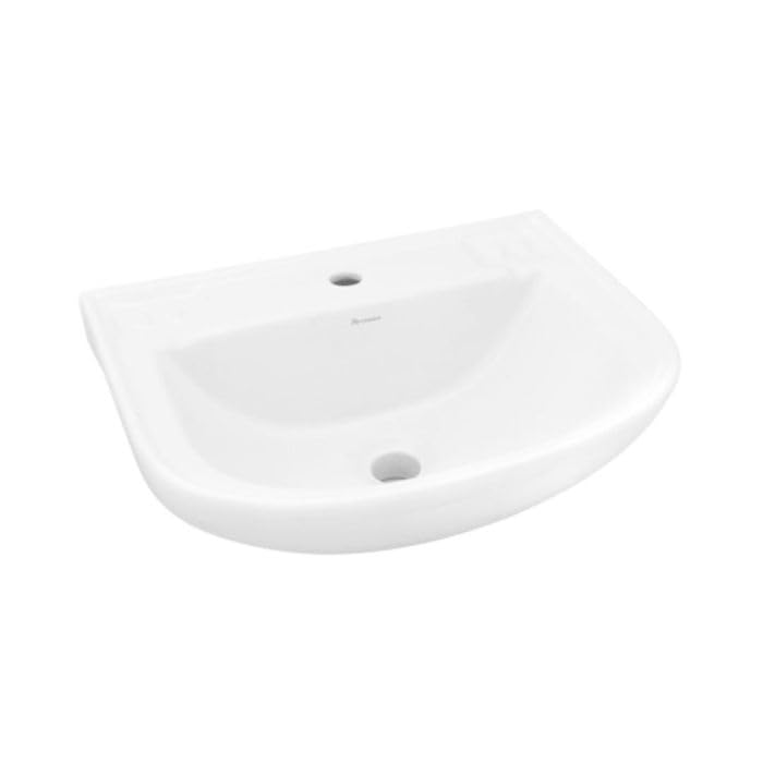 PARRYWARE INDUS Standard Series Wall Mounted WASH Basin (White) with Faucet Hole | 500x400x180mm, Semi Circle | Ceramic Basin/Sink for Bathroom, Living Room | NOT Table/Counter Top | C041B1C