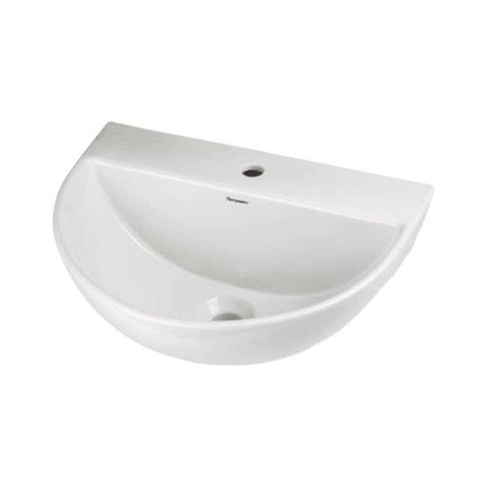 PARRYWARE KOLAR Series Wall Mounted WASH Basin (White) with Faucet Hole | 455x330x195mm, Semi Circle | Ceramic Basin/Sink for Bathroom, Living Room | NOT Table/Counter Top | C042E1C