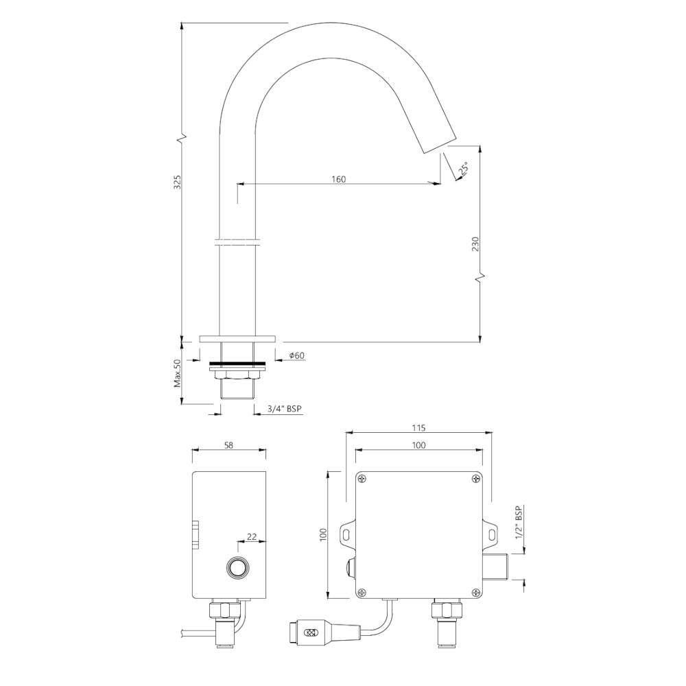 JAQUAR BLUSH Series Table Mounted Tall Boy SENSOR Basin Mixer (Hot & Cold), SNR-CHR-51449PK (Chrome) | Battery/DC Operated, Pre-Mix Water Supply Kit | Faucet for Home or Commercial