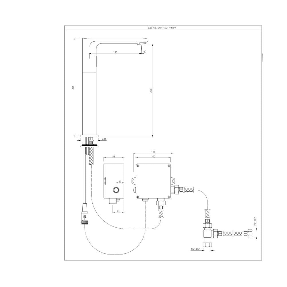 JAQUAR OPAL PRIME Series Table Mounted Tall Boy SENSOR Basin Mixer (Hot & Cold), SNR-CHR-15017PMPK (Chrome) | Battery/DC Operated, Pre-Mix Water Supply Kit | Faucet for Home or Commercial