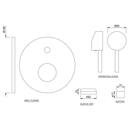 JAQUAR FLORENTINE Series Normal Flow Concealed Fitting 2 WAY DIVERTER (Chrome), FLR-CHR-5065MK | Compatible in-wall part ALD-065N is sold separately | Wall Mounted, Knob Selector with Button