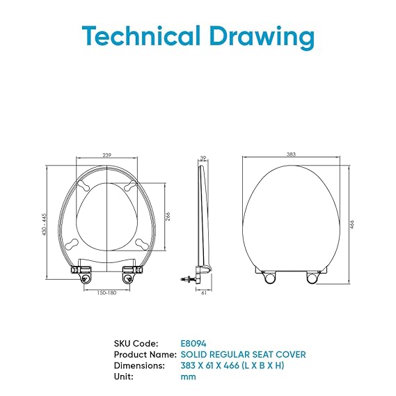 Parryware Solid Toilet Seat Cover (Standard Size, Ultra White) I Polypropylene Round Seat Cover | E80941C