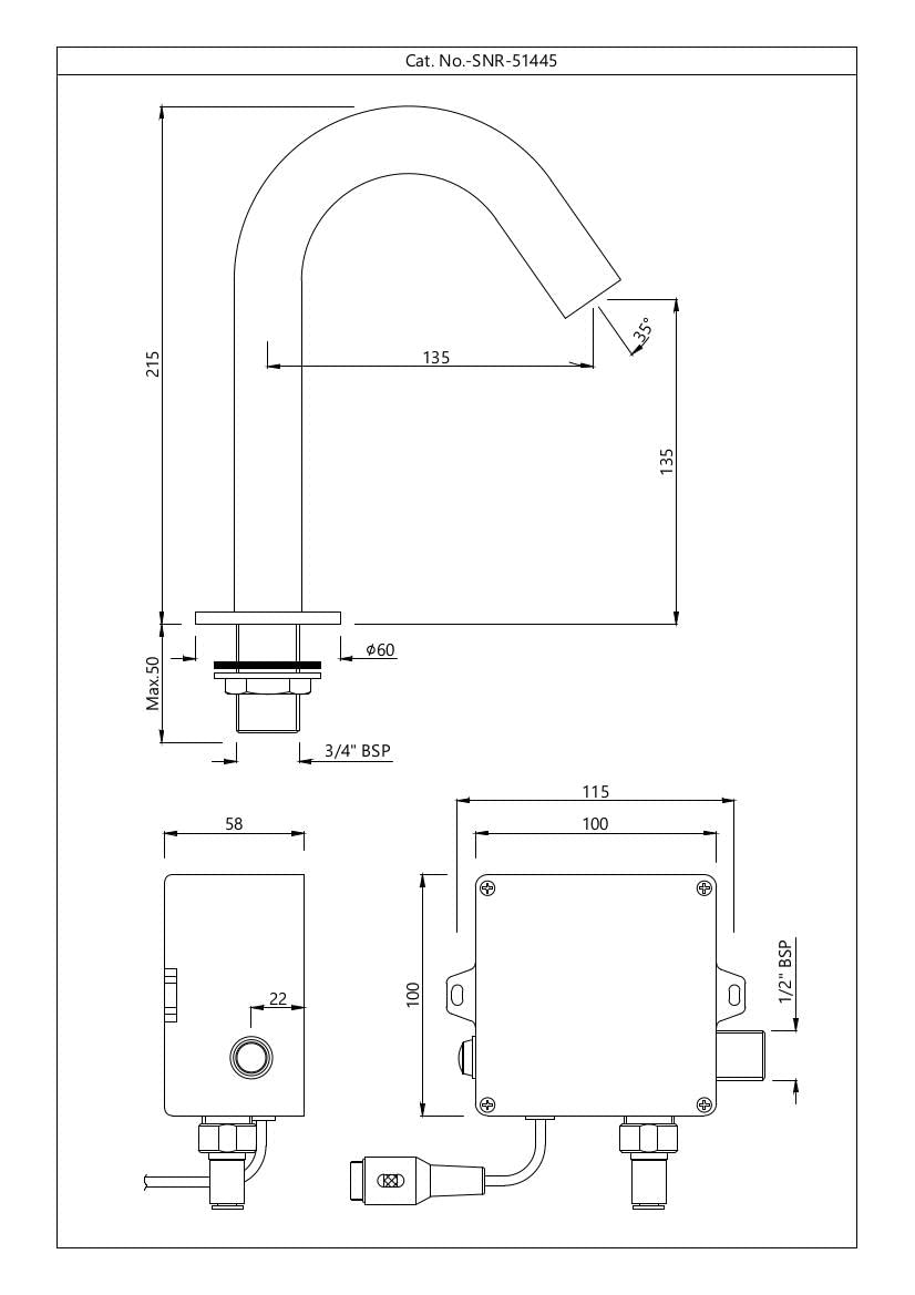 JAQUAR BLUSH Series Table Mounted Regular SENSOR Basin Tap (Cold Only), Chrome | Battery/DC Operated, Cold Water Inlet | Faucet for Home/Commercial | SNR-CHR-51445