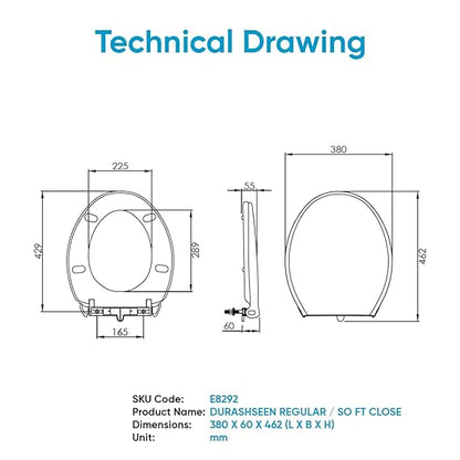 Parryware Durasheen Soft Close Toilet Seat Cover with Adjustable Hinges | Eco-friendly Material with Superior Finish | Round Shape & Ultra White Colour | Western Commode | Bathroom Fixtures (E82921C)