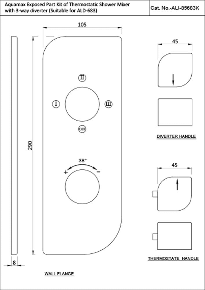 Jaquar Alive Series Normal Flow Concealed Fitting 3 Way Diverter (Chrome), Ali-85683K | (Suitable For Ald-683) Wall Mounted, Knob Selector No Button - Brass