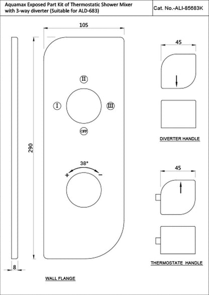 Jaquar Alive Series Normal Flow Concealed Fitting 3 Way Diverter (Chrome), Ali-85683K | (Suitable For Ald-683) Wall Mounted, Knob Selector No Button - Brass