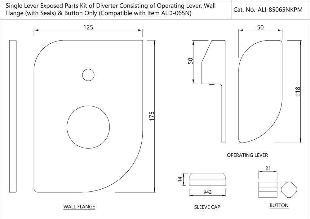 JAQUAR ALIVE Series Normal Flow Concealed Fitting 2 WAY DIVERTER (Chrome), ALI-CHR-85065MK (Compatible In-wall part ALD-065N is sold separately)