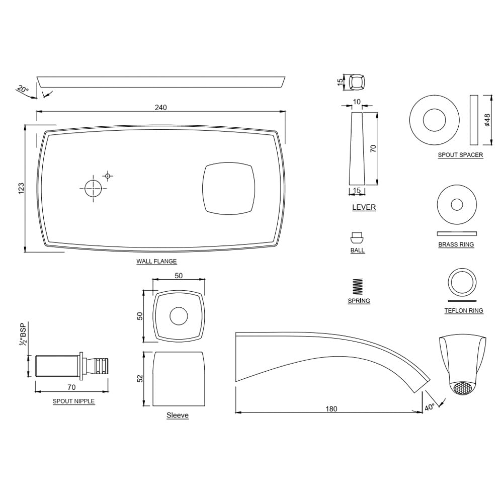 JAQUAR ARC Series Wall Mounted HOT and Cold Basin Mixer/TAP (Chrome) | Right Hand Side Lever, Brass Body Water Tap/Faucet/Cock for Bathroom/Kitchen Wash Basin | ARC-CHR-87233K