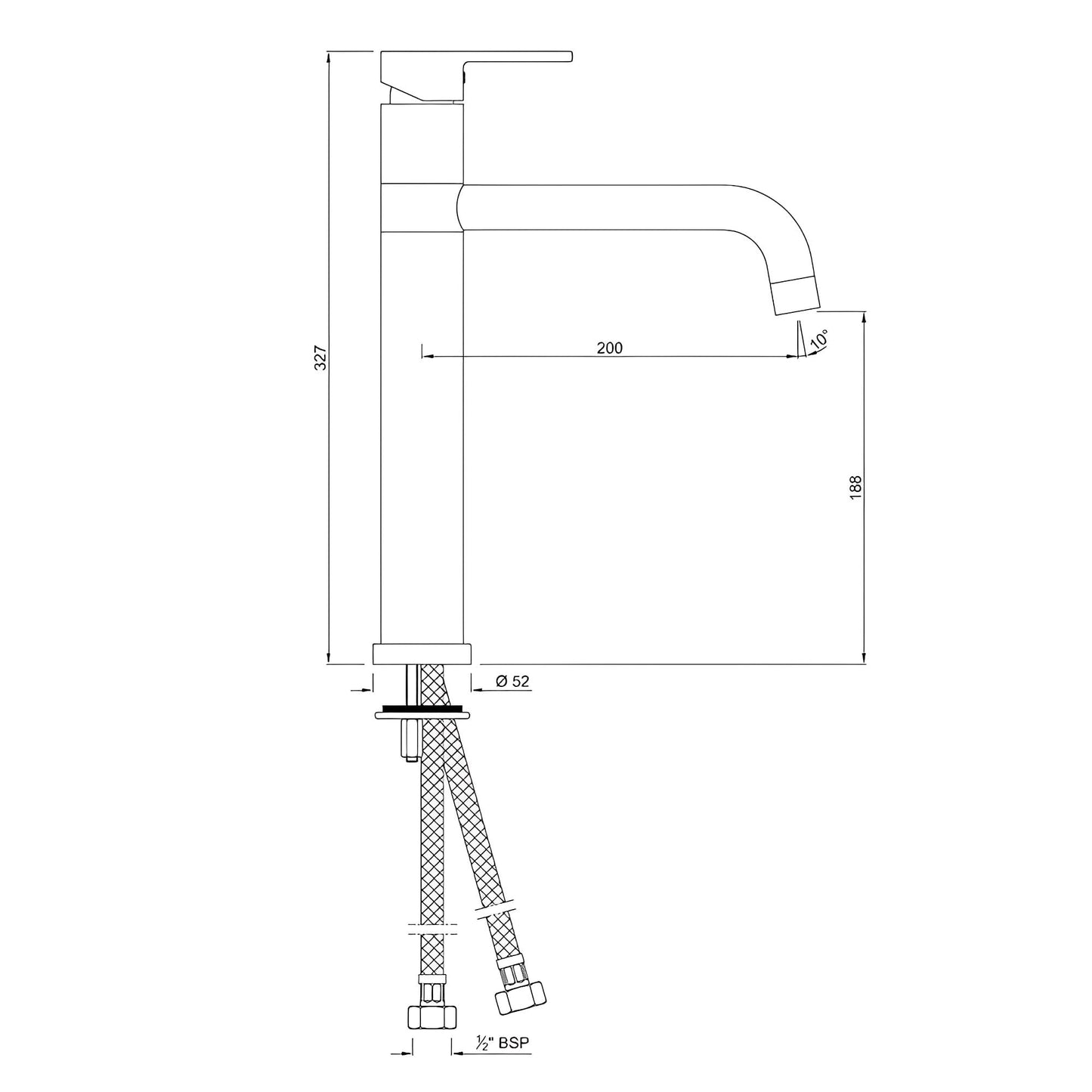 Jaquar S.L.B.M (SWIVEL SPOUT) 210mm EXT.BHOSES