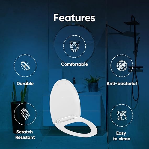 Parryware Casa/Cascade NXT Regular Seat Cover with Hinges | Eco-Friendly Material with Superior Finish | Round Shape & Ultra White Colour | Commode Seat Cover with Antibacterial Technology (E82991C)