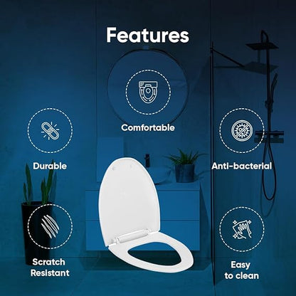 Parryware Casa/Cascade NXT Regular Seat Cover with Hinges | Eco-Friendly Material with Superior Finish | Round Shape & Ultra White Colour | Commode Seat Cover with Antibacterial Technology (E82991C)
