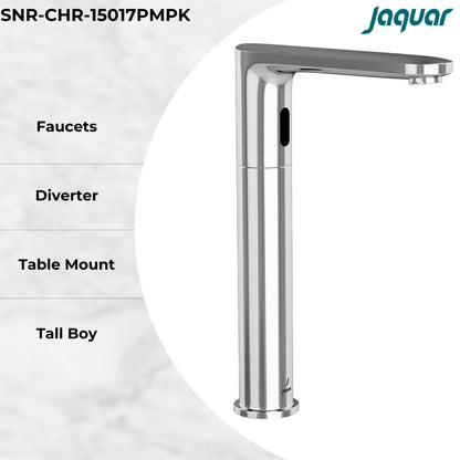 JAQUAR OPAL PRIME Series Table Mounted Tall Boy SENSOR Basin Mixer (Hot & Cold), SNR-CHR-15017PMPK (Chrome) | Battery/DC Operated, Pre-Mix Water Supply Kit | Faucet for Home or Commercial