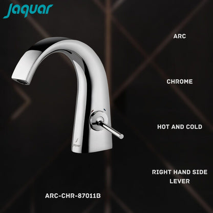 JAQUAR ARC Series Table Mounted Regular HOT and Cold Basin Mixer/TAP (Chrome) | Right Hand Side Lever, Brass Body Water Tap/Faucet/Cock for Bathroom/Kitchen Wash Basin | ARC-CHR-87011B