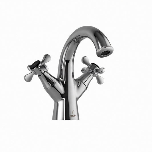 JAQUAR Queens Prime Series Table Mounted Regular HOT and Cold Basin Mixer/TAP (Chrome) | Twin Side Lever, Brass Body Water Tap/Faucet/Cock for Bathroom/Kitchen Wash Basin | QQP-CHR-7167BPM