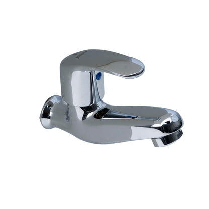 JAQUAR EKO Series wall mounted WC AREA SHORT BODY BIB COCK/VALVE (Chrome) | Top Lever, Brass Body, with Wall Flange | Angle Valve for Bathroom, Toilet, Home | EKO-CHR-33037