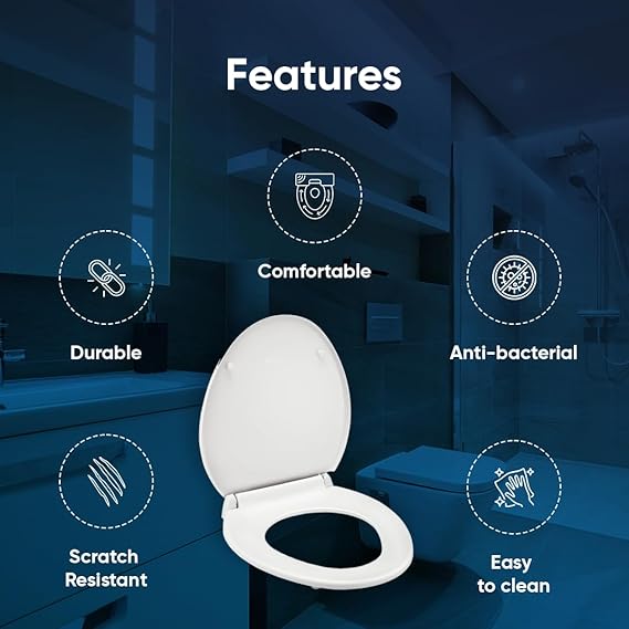 Parryware Solid Toilet Seat Cover (Standard Size, Ultra White) I Polypropylene Round Seat Cover | E80941C