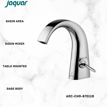 JAQUAR ARC Series Table Mounted Regular HOT and Cold Basin Mixer/TAP (Chrome) | Right Hand Side Lever, Brass Body Water Tap/Faucet/Cock for Bathroom/Kitchen Wash Basin | ARC-CHR-87011B