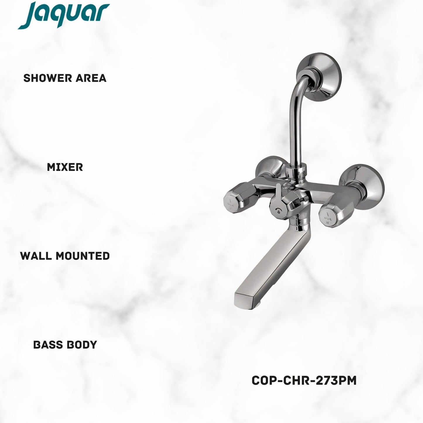 JAQUAR CONTINENTAL PRIME Series Normal Flow Exposed Part Kit 2 WAY DIVERTER (Chrome), COP-273PM | Connections - Only to Spout & Overhead Shower | Wall Mounted, Knob Selector No Button