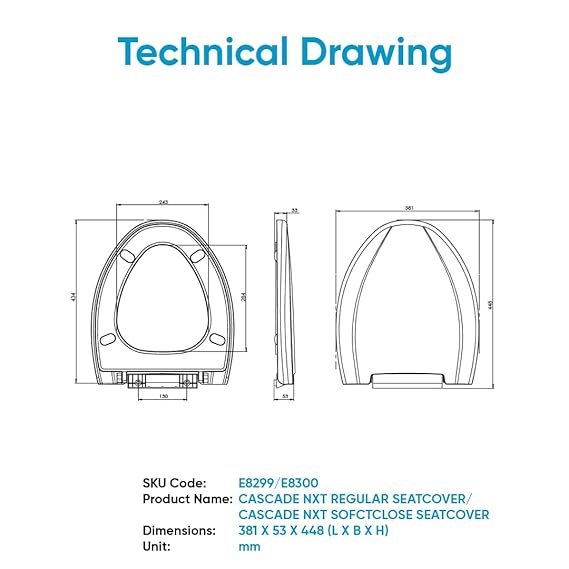 Parryware Casa/Cascade NXT Regular Seat Cover with Hinges | Eco-Friendly Material with Superior Finish | Round Shape & Ultra White Colour | Commode Seat Cover with Antibacterial Technology (E82991C)