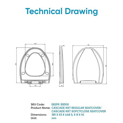 Parryware Casa/Cascade NXT Regular Seat Cover with Hinges | Eco-Friendly Material with Superior Finish | Round Shape & Ultra White Colour | Commode Seat Cover with Antibacterial Technology (E82991C)