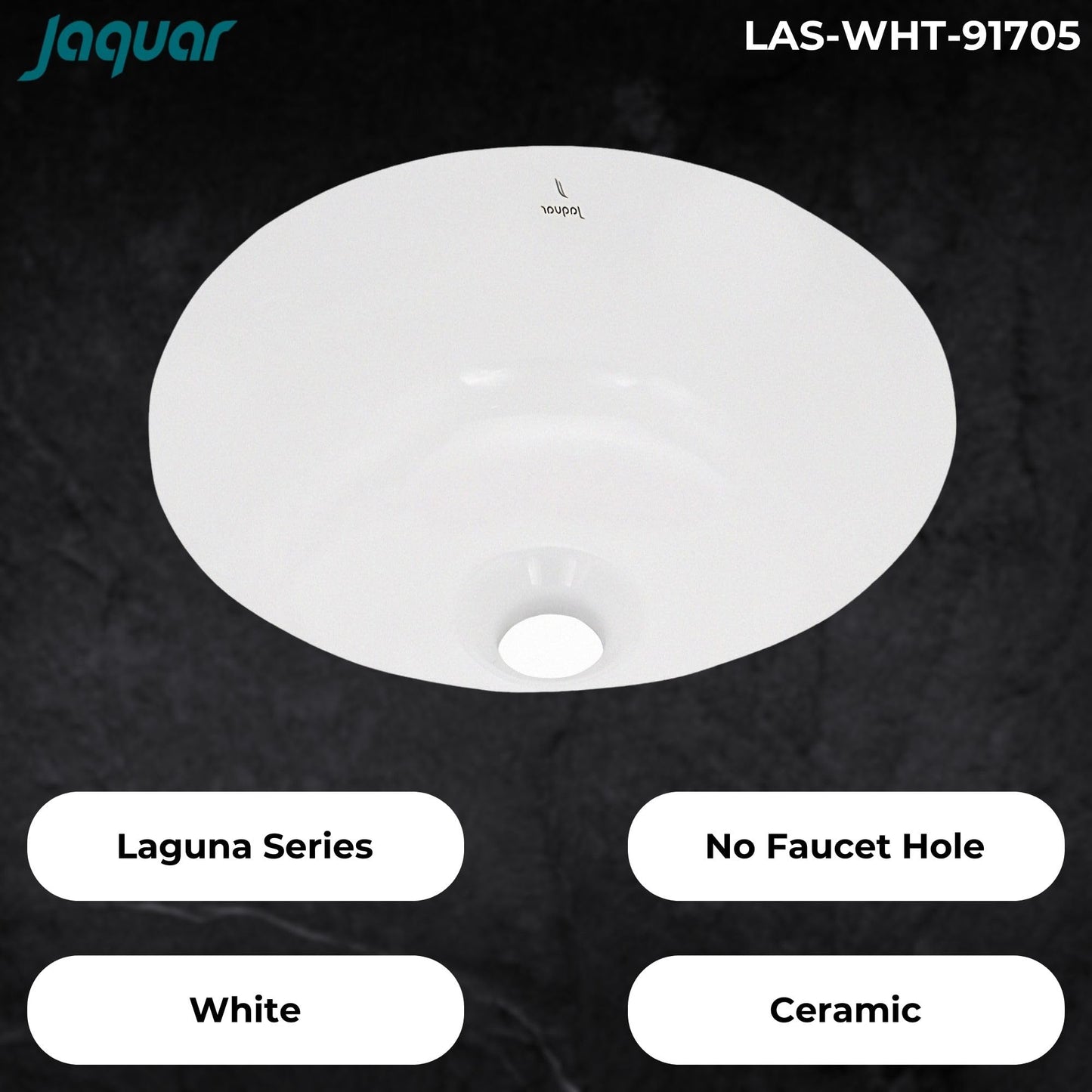 JAQUAR LAGUNA Series Under Counter WASH BASIN (White) | 350x350x160mm, Round | Ceramic Basin/Sink for Bathroom, Living Room | NOT Table / Counter Top | LAS-WHT-91705