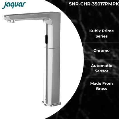 JAQUAR KUBIX PRIME Series Table Mounted Tall Boy SENSOR Basin Mixer (Hot & Cold), SNR-CHR-35017PMPK (Chrome) | Battery/DC Operated, Pre-Mix Water Supply Kit | Faucet for Home or Commercial