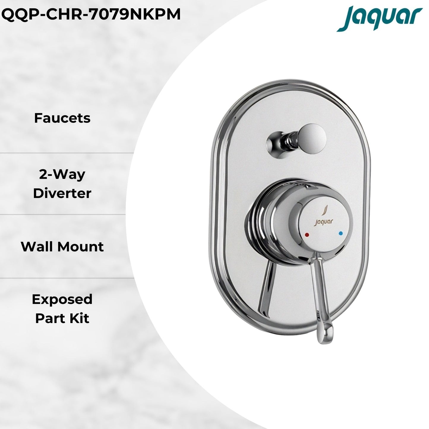 JAQUAR QUEENS PRIME Series High Flow Exposed Part Kit 2 WAY DIVERTER (Chrome), QQP-7079NKPM | Compatible in-wall part ALD-079N is sold separately | Wall Mounted, Knob Selector with Button