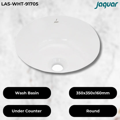 JAQUAR LAGUNA Series Under Counter WASH BASIN (White) | 350x350x160mm, Round | Ceramic Basin/Sink for Bathroom, Living Room | NOT Table / Counter Top | LAS-WHT-91705