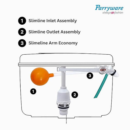 Parryware Slimline Single Flush Polymer Cistern for Toilet | Polypropylene White Flush Tank | With complete flushing set | E80901C