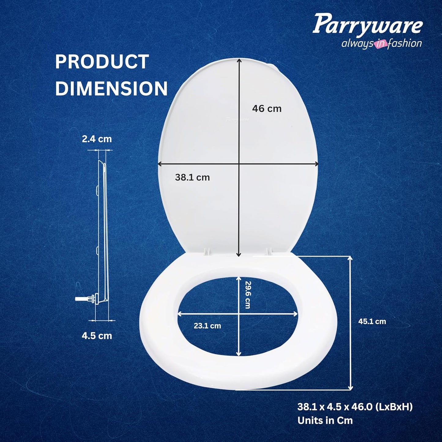 Parryware Plastic Standard Regular Seat Cover| White Toilet Seat Cover | Antibacterial & Comfortable | Commode Seat Cover for Bathroom Fixture (E80711C