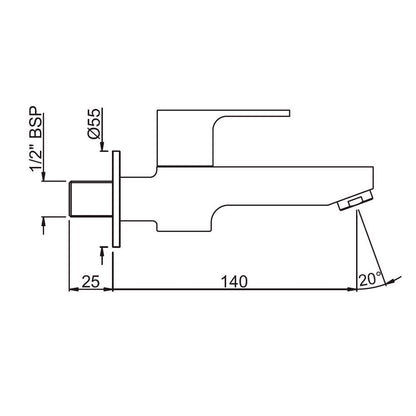 JAQUAR ARIA Series Wall Mounted WC Area BIB Cock/Valve (Chrome) | Top Lever, Brass Body, with Wall Flange | Bib Tap for Bathroom, Toilet, Home | ARI-CHR-39037 | Refurbished