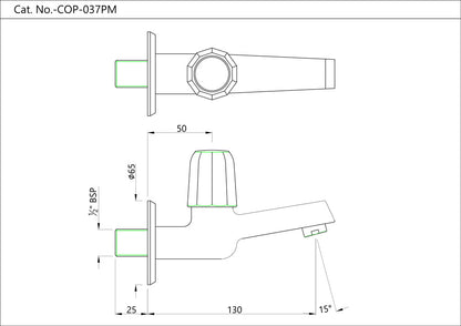 JAQUAR Continental Prime Series Wall Mounted WC Area BIB Cock/Valve (Chrome) | Top Lever, Brass Body, with Wall Flange | Bib Tap for Bathroom, Toilet, Home | COP-CHR-037PM | Refurbished