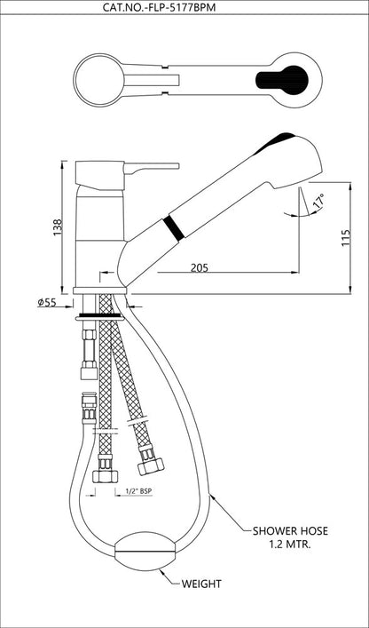 JAQUAR Florentine Prime Series Table Mounted Extractable Hand Shower HOT and Cold Sink Mixer (Chrome)| Brass Body Water Tap/Faucet/Bathroom/Kitchen FLP-CHR-5177BPM | Refurbished