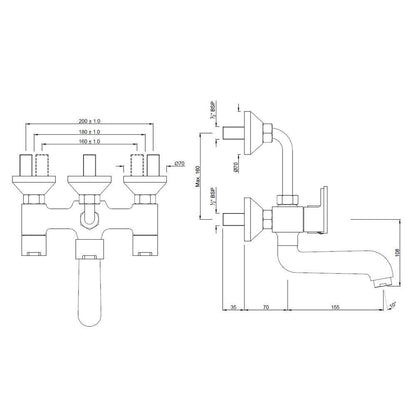JAQUAR FUSION Series Normal Flow Exposed Part Kit 2 WAY MIXER (Chrome), FUS-29273UPR | Connections - Only to Spout & Overhead Shower | Wall Mounted, Knob Selector No Button | Refurbished