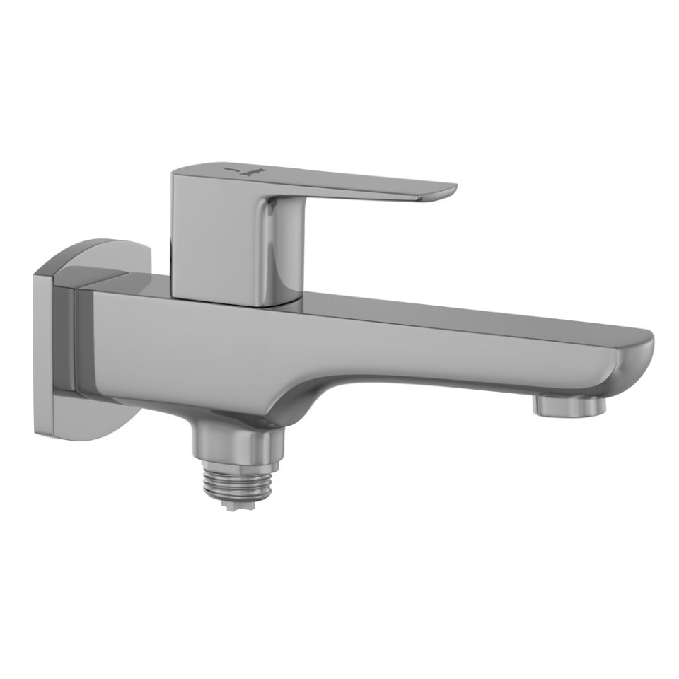 JAQUAR KUBIX Prime Series Wall Mounted WC Area Two Way BIB Cock (Chrome) | Top Lever, Bottom Second Outlet, Brass Body | Bib Cocke/Cocktap for Bathroom, 1/2 inch | KUP-CHR-35041Pm | Refurbished