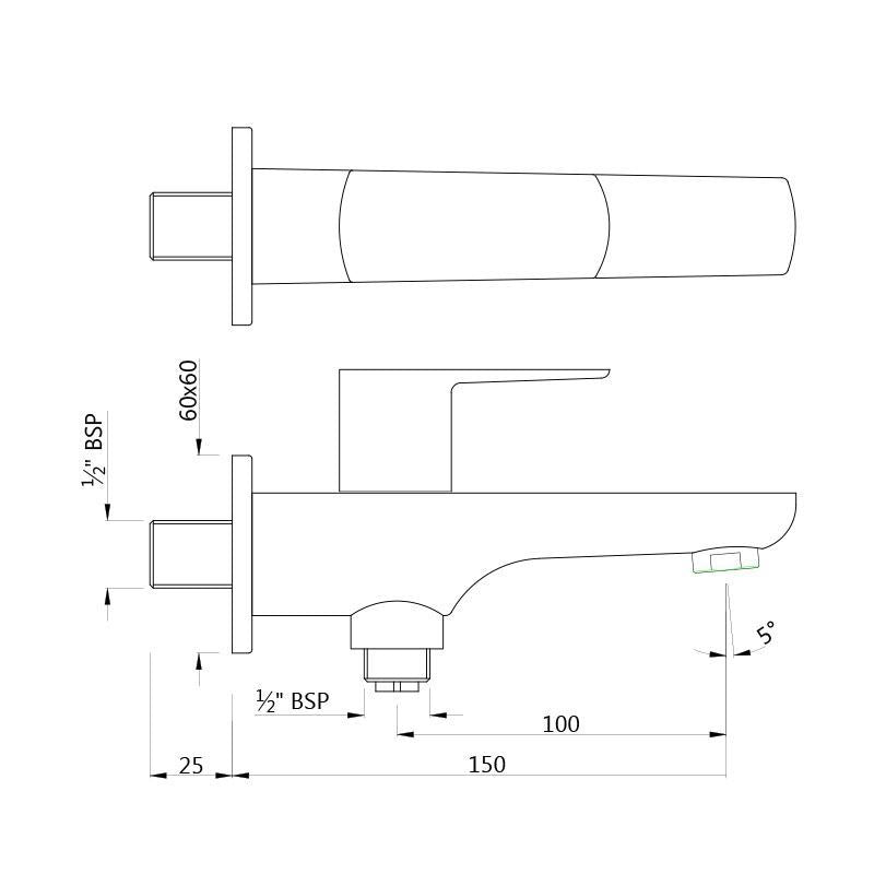 JAQUAR KUBIX Prime Series Wall Mounted WC Area Two Way BIB Cock (Chrome) | Top Lever, Bottom Second Outlet, Brass Body | Bib Cocke/Cocktap for Bathroom, 1/2 inch | KUP-CHR-35041Pm | Refurbished