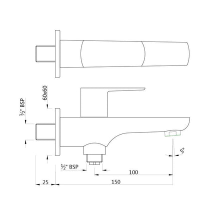 JAQUAR KUBIX Prime Series Wall Mounted WC Area Two Way BIB Cock (Chrome) | Top Lever, Bottom Second Outlet, Brass Body | Bib Cocke/Cocktap for Bathroom, 1/2 inch | KUP-CHR-35041Pm | Refurbished
