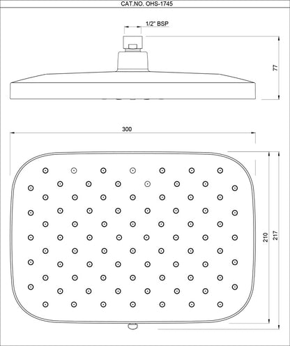 Jaquar Octane Slider Overhead Shower 300X 210mm Rectangular Shape TriFlow (Rain, Grain & Mist Spray) ABS Body with Rubit Cleaning System