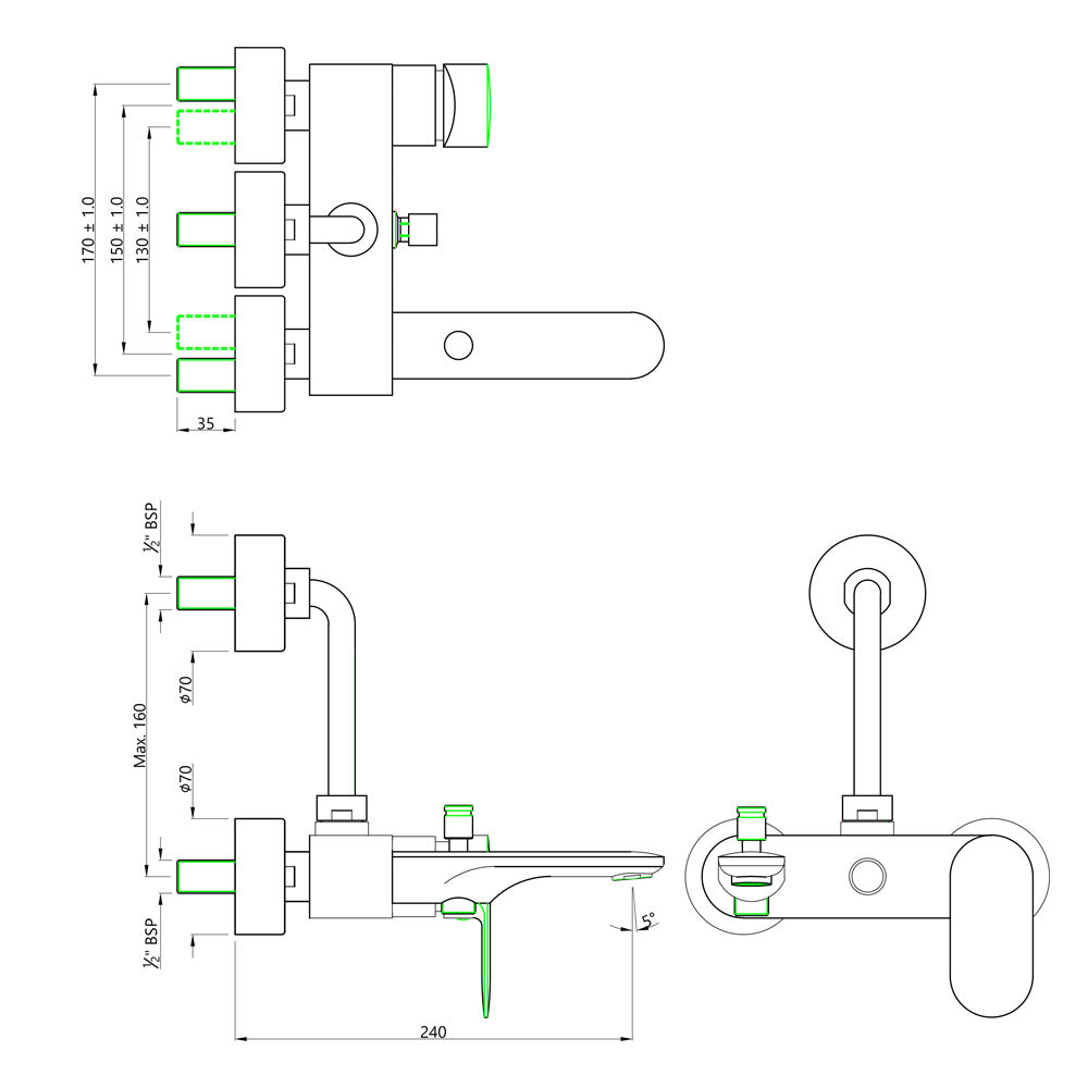 JAQUAR Opal Prime Series Single Lever Wall Mixer 3-in-1 System with Provision for Hand Shower & Overhead Shower with 115mm Long Bend Pipe, Connecting Legs & Wall Flange (Without Hand&Overhead Shower) | Refurbished