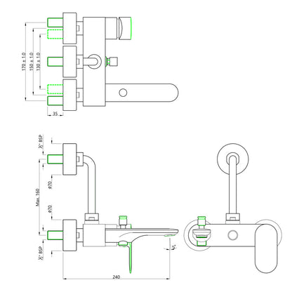 JAQUAR Opal Prime Series Single Lever Wall Mixer 3-in-1 System with Provision for Hand Shower & Overhead Shower with 115mm Long Bend Pipe, Connecting Legs & Wall Flange (Without Hand&Overhead Shower) | Refurbished