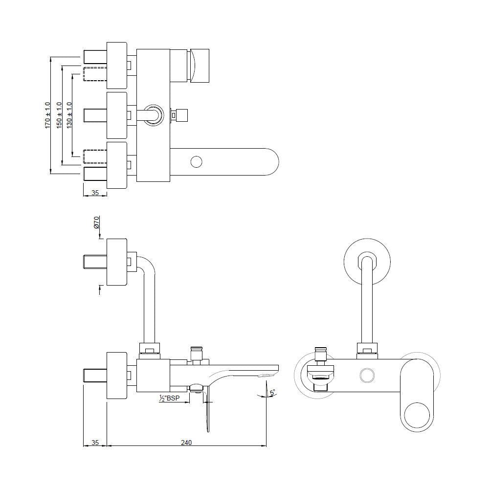 JAQUAR ORNAMIX Prime Series Normal Flow Exposed Part Kit 3 Way Diverter (Chrome), ORP-10125PM | Connections - Only to Spout, Overhead Shower & Hand Shower | Wall Mounted, Knob Selector with Button | Refurbished
