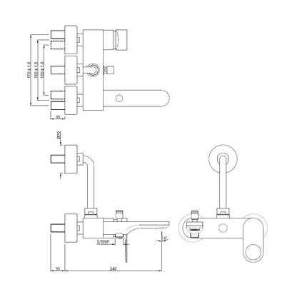 JAQUAR ORNAMIX Prime Series Normal Flow Exposed Part Kit 3 Way Diverter (Chrome), ORP-10125PM | Connections - Only to Spout, Overhead Shower & Hand Shower | Wall Mounted, Knob Selector with Button | Refurbished
